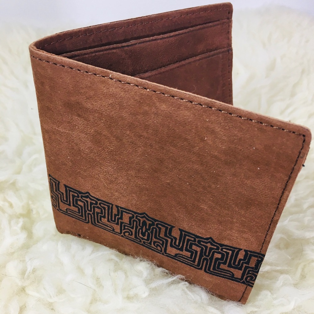 Leather folding wallet tribal design